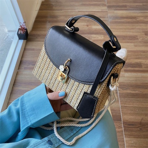 Women Mini Straw Woven Cross-body Shoulder Bag Top-handle Bag Handbag - Picture 6 of 7